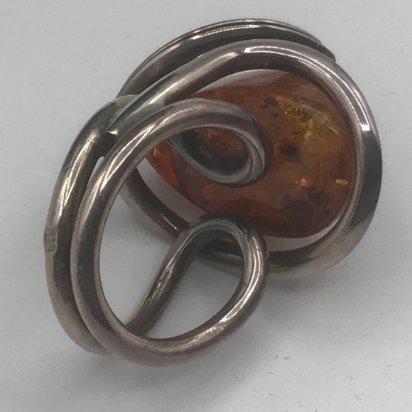 Ring Sterling .925 Silver with Deep Golden Amber Stone - Picture 5 of 9